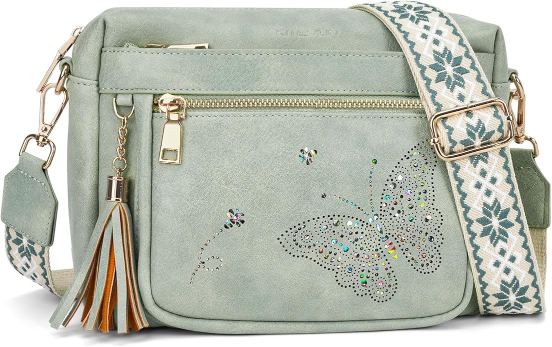 Crossbody Bags for Women Trendy Leather Crossbody Purse Shoulder Handbags Butterfly Design