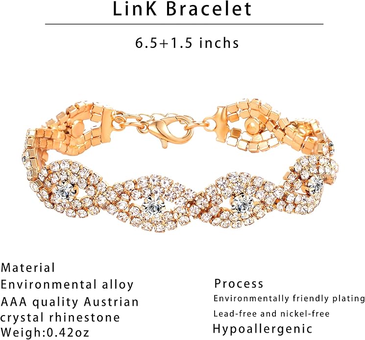 3/4 Pieces Women Jewelry Set Artificial Rhinestone Crystal Bride Statement Choker Necklace Tiara Crown Link Bangle Bracelet Teardrop Dangle Earrings Set