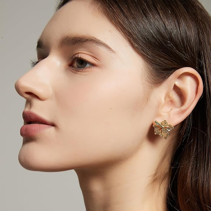 Large Gold Earrings for Women, Chunky Gold Statement Drop Dangle Earring Maple Leave Ginko Leaf Jewelry Gifts