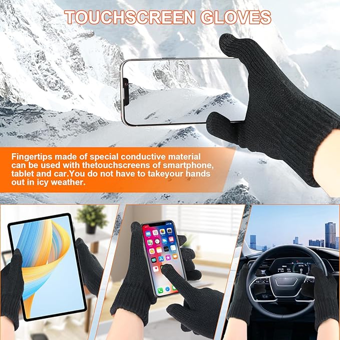 3PCS Winter Beanie Hat Scarf Touchscreen Gloves Set for Men and Women, Knitted Fleece Lined Hats Thermal Gloves Long Scarf