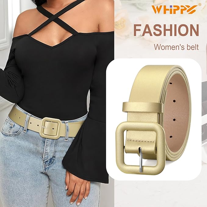 WHIPPY Women Leather Belt Candy Color Fashion Square Buckle Belt Ladies Belt for Jeans Pants Dresses