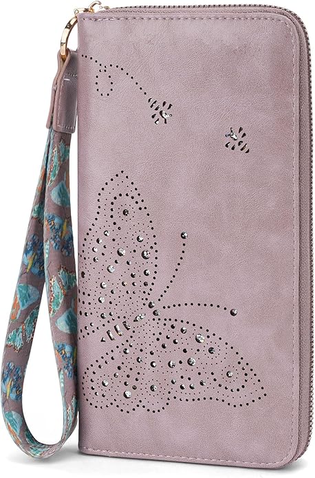 RFID Wallet Women, Large Capacity Butterfly Cell Phone Clutch Purses Ladies Wristlet Wallets for Women