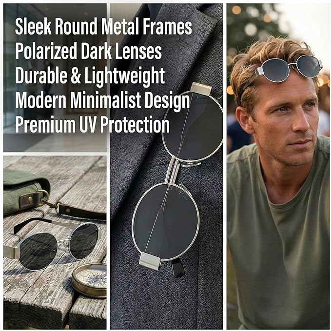 Retro Round Sunglasses for Men Women - Classic Metal Frame Circle Glasses - Vintage Steampunk Style Eyewear (Gold & Silver)