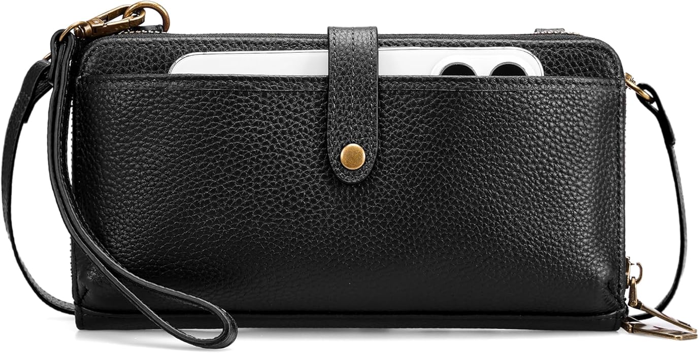 befen Leather Wristlet Wallet for Women Cell Phone Purse with Built in Wallet Vintage Leather Crossdody Bag Clutch Purse
