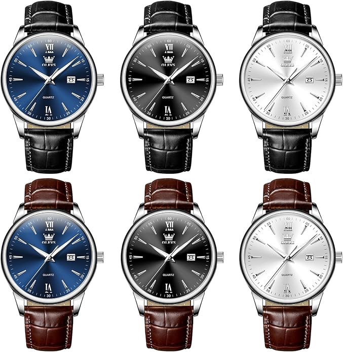 OLEVS Men Leather Watch,Mens Wrist Watches,Big Face Watches for Men,Leather Band Watches for Men,Day Date Watches for Men,Waterproof Watches for Men,Men Classic Watch,Reloj para Hombres