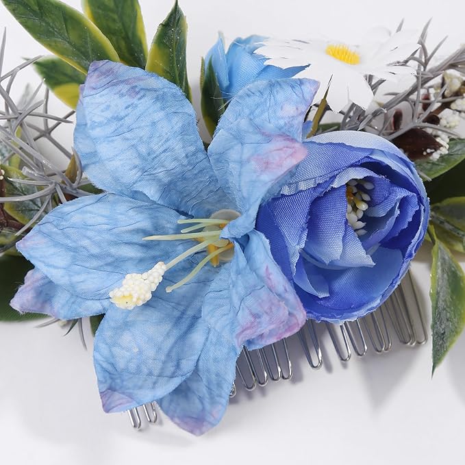 Flower Hair Clip for Women - Elegant Hair Accessory for Wedding, Party & Daily Wear (Blue)