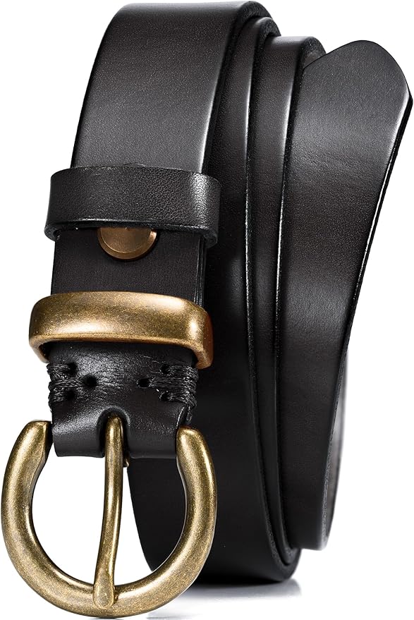 WOLFANT Full Grain Leather Belt for Women,1.1" Ladies Casual leather Jean Belt with Vintage Circle buckle in Gift Box