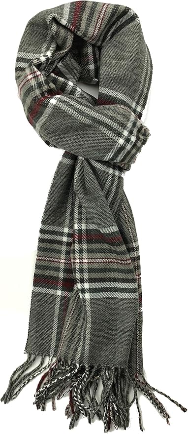 Plum Feathers Plaid Check and Solid Cashmere Feel Winter Scarf, Warm Scarfs, Cold Weather Accessories, Fringe Scarves