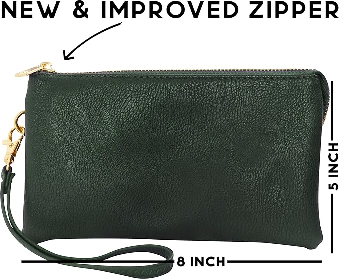 Vegan Leather Wristlet Purse for Women - Small Clutch Purse with Shoulder and Wrist Straps