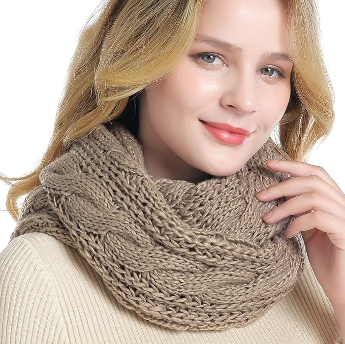 QUEENFUR Winter Women Thick Cable Knit Ribbed Infinity Circle Loop Scarf