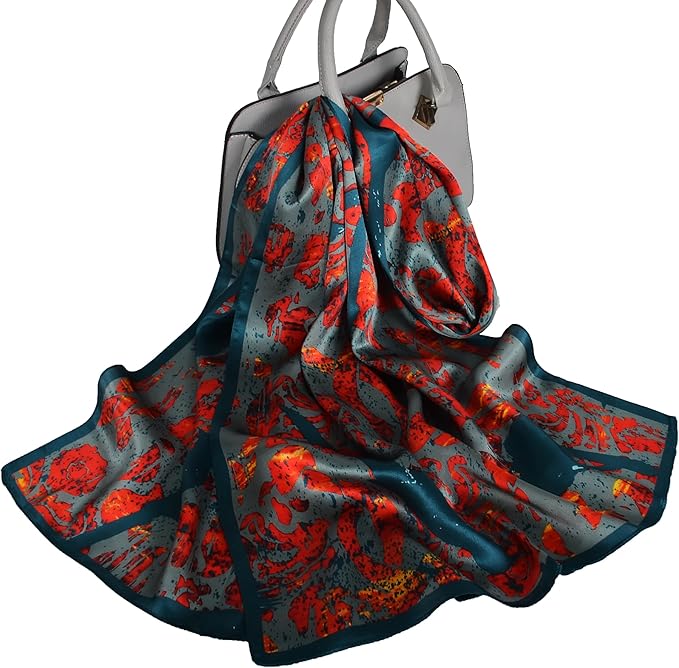 100% Mulberry Silk Scarf for Women Neck Oblong Headscarves Long Floral Print Lightweight Silk Wraps Shawls 67"*20"
