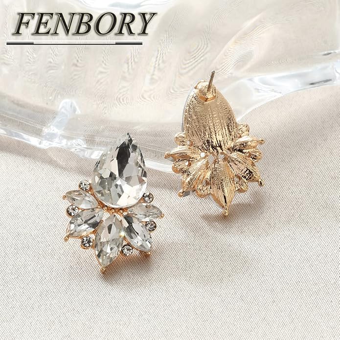 Vintage Rhinestone Earrings Fancy Crystal Cluster Drop Earrings Art Deco Earrings for Women