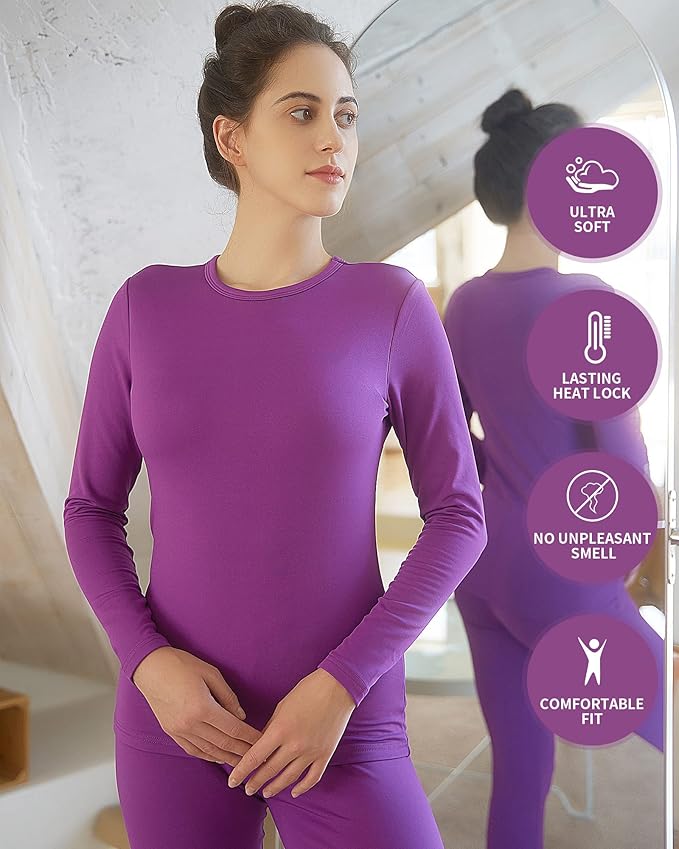 WEERTI Thermal Underwear for Women Long Johns with Fleece Lined Base Layer Women Cold Weather Top Bottom