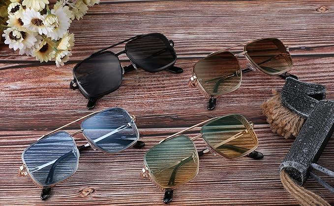 FEISEDY Sunglasses Mens Women Vintage Pilot Square Trendy Metal Steampunk Fishing Driving Sun Glasses B2894