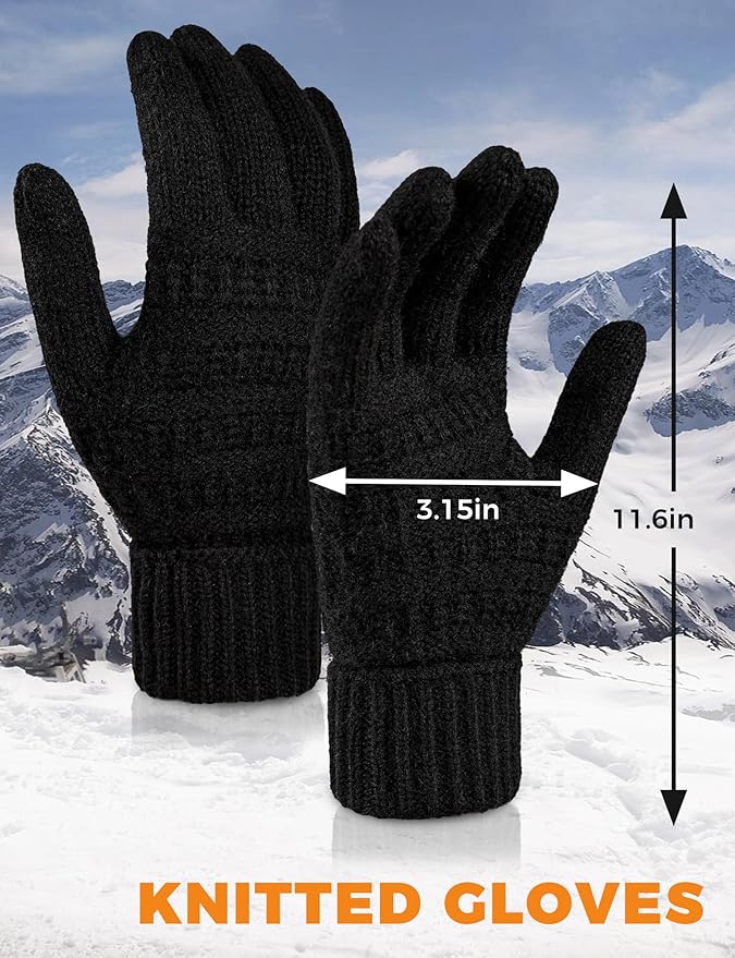 AURUZA Women's Winter Gloves Knit Touch Screen Soft Warm Elastic Full Fingers Glove for Cold Weather One Size Men