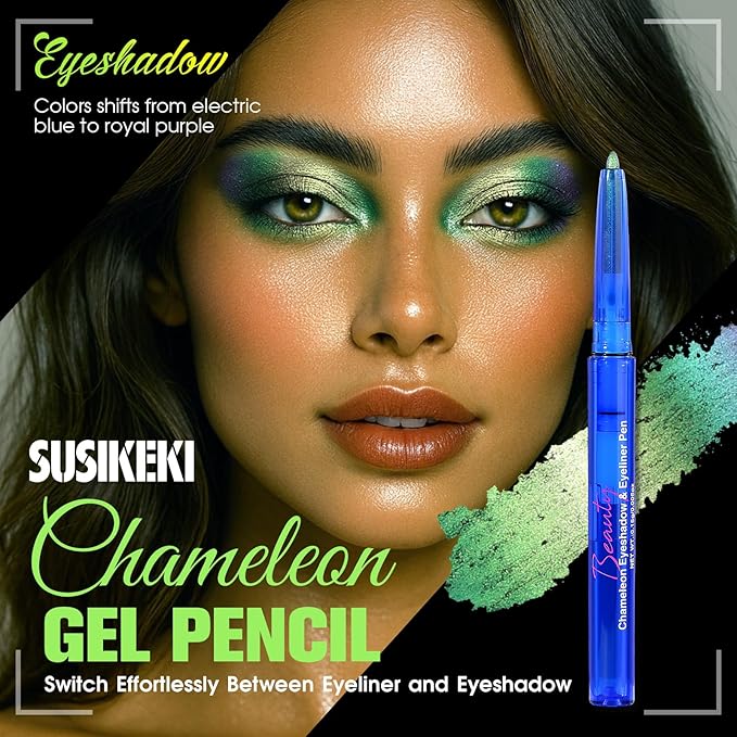 Chameleon Metallic Eyeshadow & Eyeliner Gel Pencil – Multichrome Shifting Colors Glitter Eye Makeup, Waterproof Long-Lasting Smudge-Proof Duochrome Pencil (Forest Green to Chartreuse Gold)