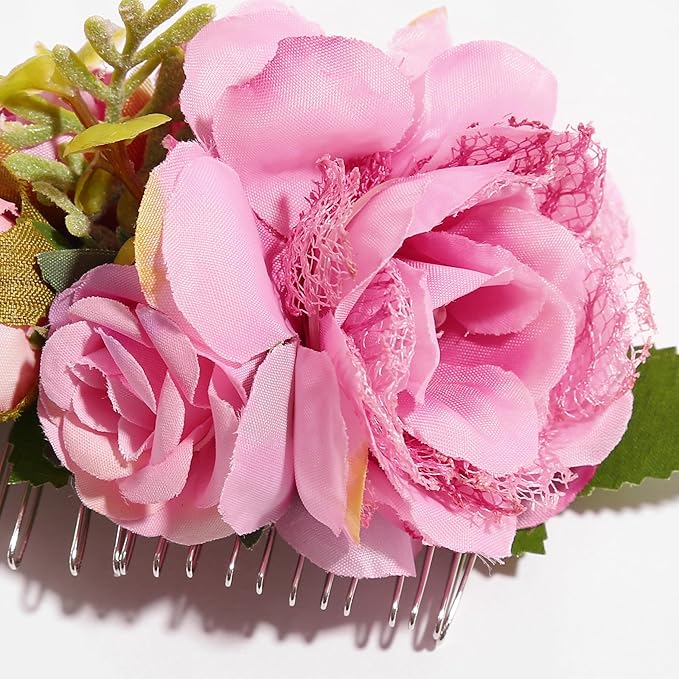 Flower Hair Clip for Women - Elegant Hair Accessory for Wedding, Party & Daily Wear (Pink)