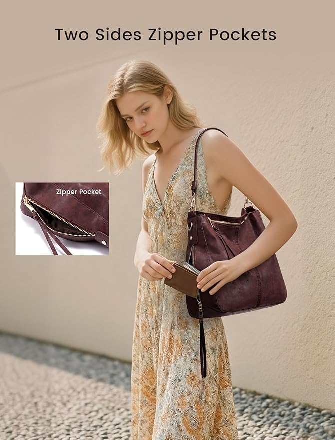 Realer Hobo Crossbody Bags for Women Designer Faux Leather Hobo Handbags Retro Large Size Shoulder Bag Bucket Purse