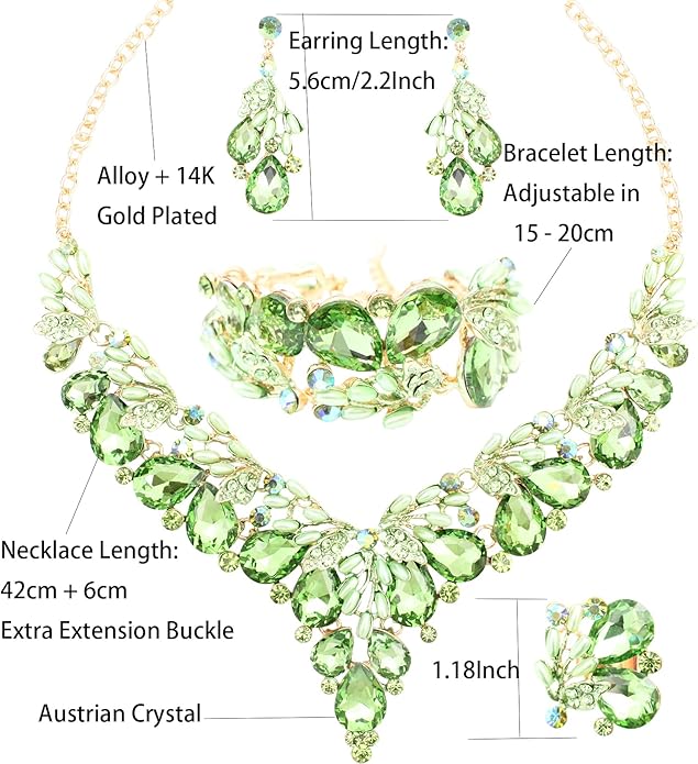 Jewelry Set for Women, Statement Necklace Dangle Earrings Bracelet Ring, White/KC Gold Plated Jewelry Set with Rhinestone Pearl Crystal Wedding Party Jewelry for Bridal Bridesmaid