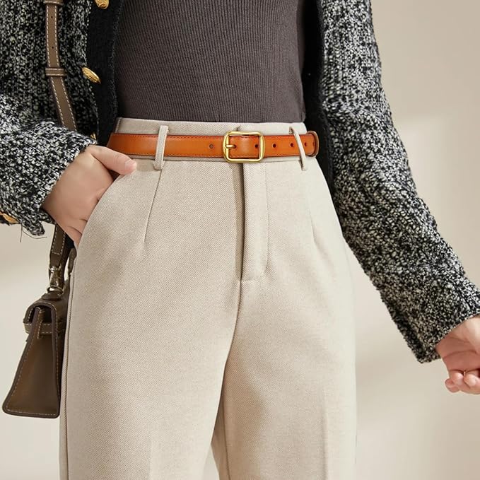 Women's Fashion Classic Metal Buckle Leather Belt with Jeans Dress