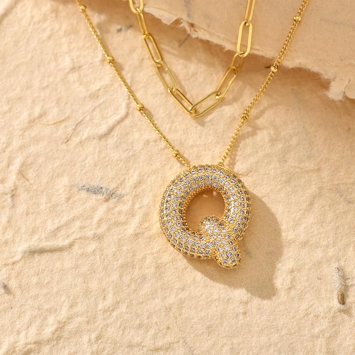 LUCA SMITH Initial Necklaces for Women, Dainty Balloon Bubble Letter, Name Letter Alphabet Pendant Layered Choker Chain Jewelry Gift