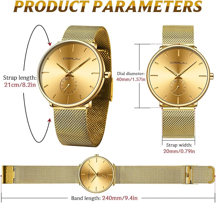Mens Watches Ultra-Thin Minimalist Waterproof - Fashion Wrist Watch for Men Unisex Dress with Stainless Steel Mesh Band