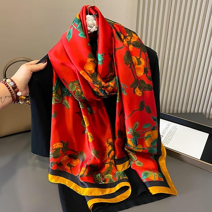 YOUR SMILE Large Mulberry Silk Feeling Long Stain Scarf Lightweight Sunscreen Shawls Wraps for Women