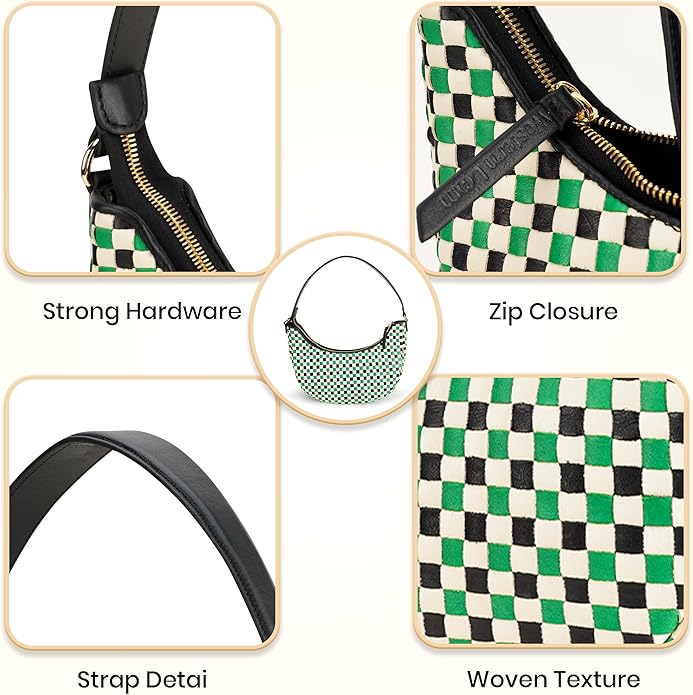 Handmade Woven Genuine Leather Bag, Premium Quality, Crossbody Purse & Hobo Handbag, Diagonal Pattern, 11.81x3.94x9.06 Inches