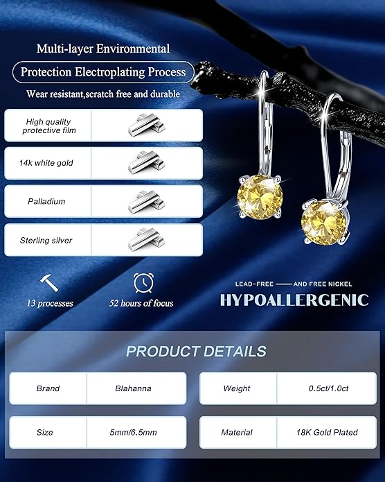 Moissanite Earrings,1.0ct-2.0ct D Color Brilliant Round Cut Earring 18K White Gold Plated Sterling Silver Dangle Earrings Moissanite Leverback Drop Earring s