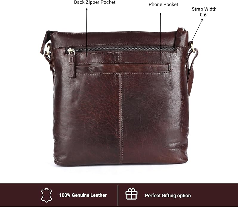 Olga Women's Extra-Large Genuine Leather Crossbody Purse – Soft Triple-Zip Shoulder Bag
