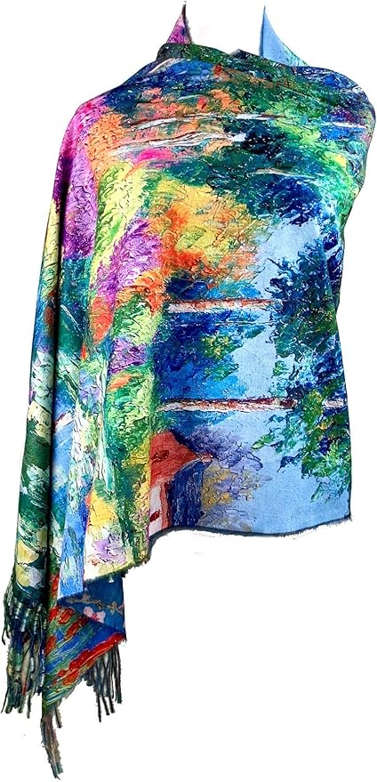 Plum Feathers Super Soft Cashmere Feel Double Sided Reversible Art Shawl Scarf Van Gogh Monet Klimt Inspired