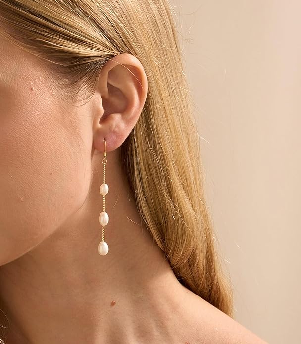 Long Pearl Earrings for Women 925 sterling silver Pearl Dangle Earrings Hypoallergenic Elegant Wedding Pearl Tassel Earrings for Bridal Christmas Gift…