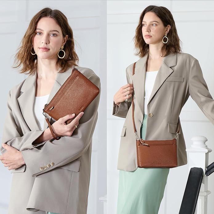 befen Genuine Leather Wristlet Clutch Wallet Purses with RFID Blocking, Small Crossbody Bags Shoulder Handbag for Women