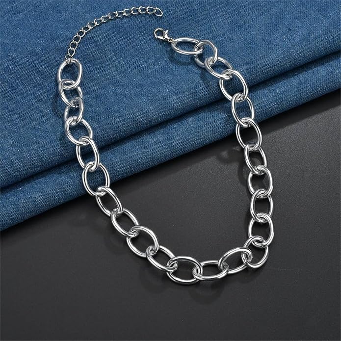 coadipress Gold Link Chain Earrings Necklace Set for Women Minimalist Gold Plated Chain Link Earrings Punk Oval Dainty Chunky Chain Necklace Trendy Jewelry