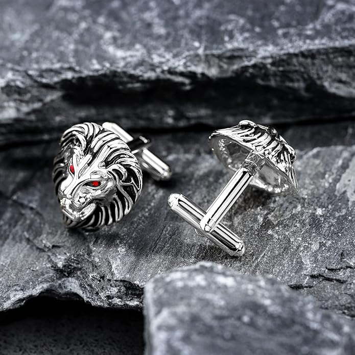 HAWSON Vintage Lion Head Cufflinks for Men with Gift Box, Gold Silver Black Tone Cuff Links for Men's Dress Shirts and French Cuff Shirts, Mens Personalized Jewelry or Accessories Unique