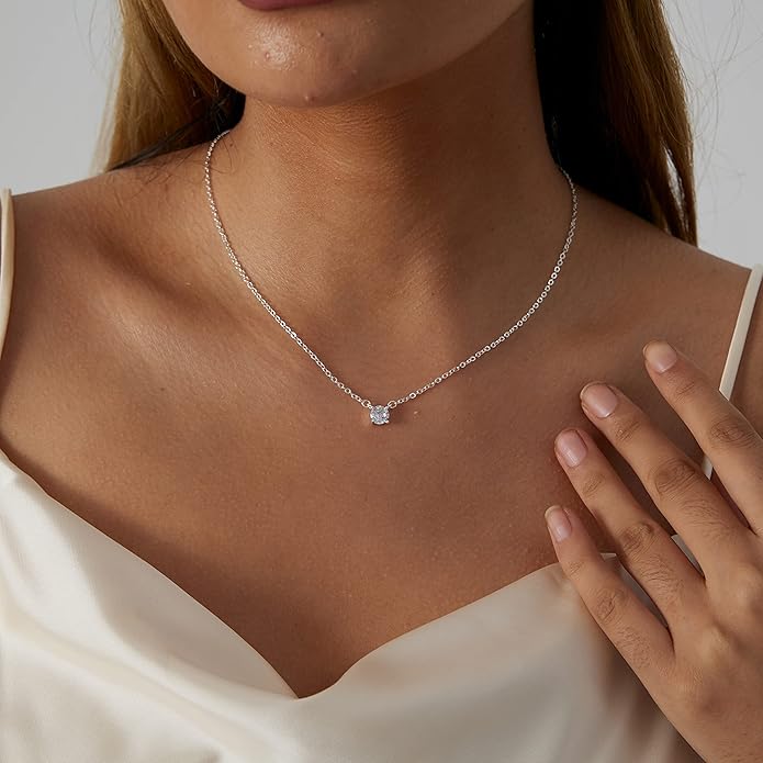 MIDEEO Christmas Gifts for Grandkids CZ Diamond Necklace for Women Dainty Layered Cubic Zirconia Solitaire Pendant Necklace Gold Plated Waterdrop Shape Square Emerald Green CZ Simulated Diamond Bridesmaid Necklace