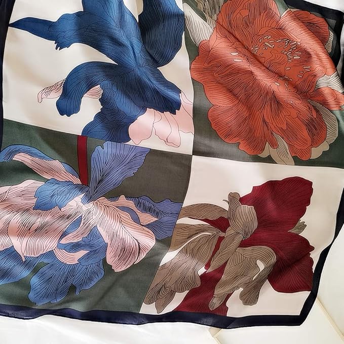 FONYVE Silk Feeling Scarf Medium Square Satin Head Scarf for Women 27.5 × 27.5 inches