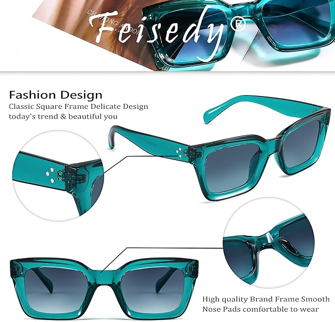 FEISEDY Classic Women Sunglasses Fashion Thick Square Sun Glasses Chunky Frame UV400 B2471