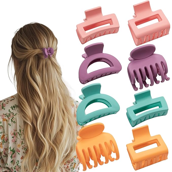 Small Hair Clips for Women Girls, 8 PCS 1.6 Inch Hair Claw Clips for Thin/Medium Thick Hair 4 Style Matte Hair Jaw Clips Non-Slip Tiny Hair Accessories