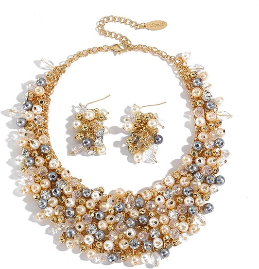 Bocar Fashion Crystal Chunky Collar Statement Necklace Earring Set for Women Gift (NK-10260)