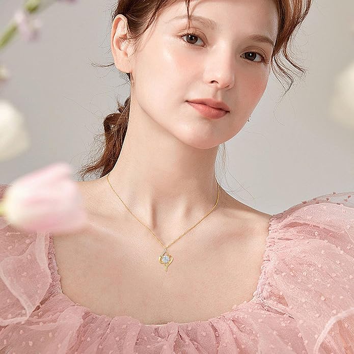 ELFRONT Mothers Day Gifts 14k Real Gold Dainty Necklace, Solid Gold Delicate Pendant For Women Mom Lover