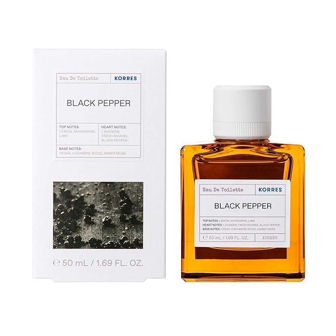 KORRES Eau De Toilette, Black Pepper Fragrance Spray With Lemon, Mandarine & Lime Notes, Lavandin Heart, Cedarwood, Cashmere & Amber Musk Base, Woody Spicy Scent For Women And Men, 1.69 Fl Oz
