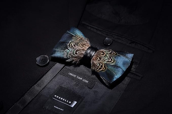 RBOCOTT Handmade Feather Pre-tied Bow tie and Brooch Sets for Men