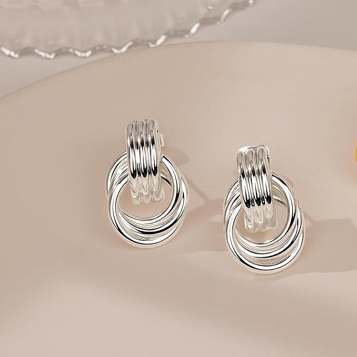 Gold Plated Statement Chunky Dangle Stud Earrings for Women, Gold Plated Hoop Knot Claw Earrings Tarnish Free Jewelry for Women Gifts