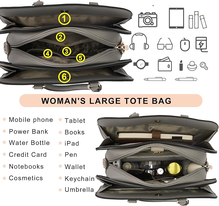 Purses for Women Handbag Wallet Tote Shoulder Hobo Bag Top Handle Satchel Purse Set 2pcs with 3 Compartments