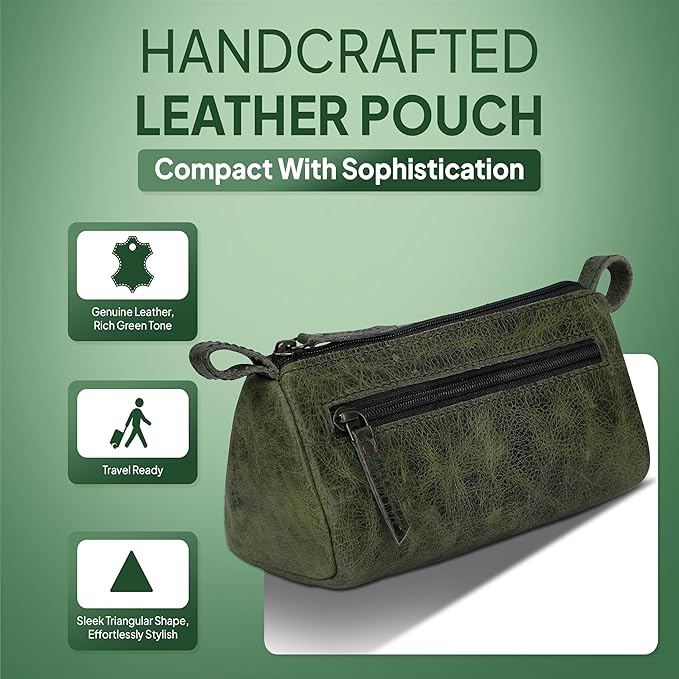 Leather Makeup Bag Small Cosmetics Case for Purse Multipurpose Zippered Pouch for Travel Compact Leather Stationary Organizer Pencil Pouch Gift for Everyday Use