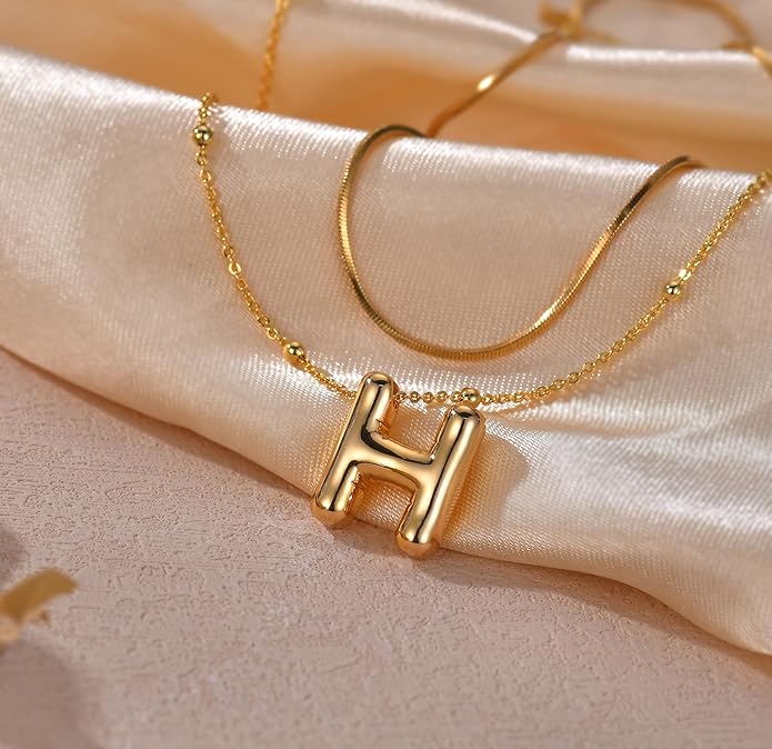 LUCA SMITH Initial Necklaces for Women, Dainty Balloon Bubble Letter, Name Letter Alphabet Pendant Layered Choker Chain Jewelry Gift