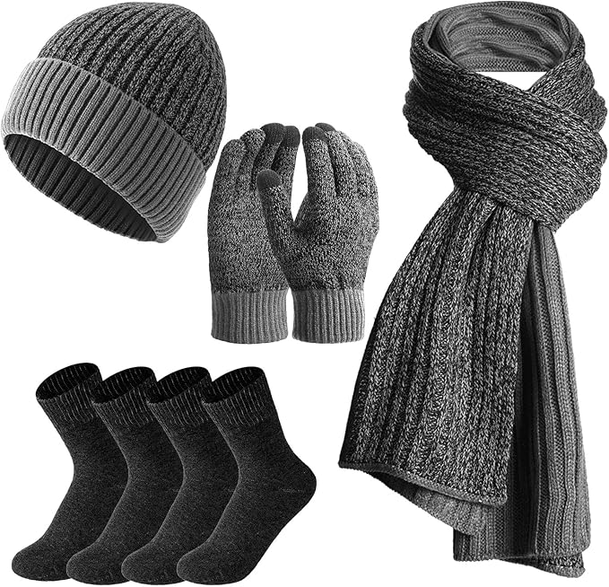 SATINIOR 6 Pcs Winter Hat Scarf Socks Touch Screen Gloves Sets Women Men Fleece Lined Knit Beanies Winter Gifts
