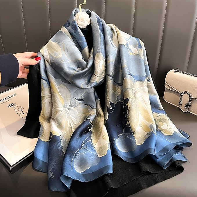 YOUR SMILE Large Mulberry Silk Feeling Long Stain Scarf Lightweight Sunscreen Shawls Wraps for Women