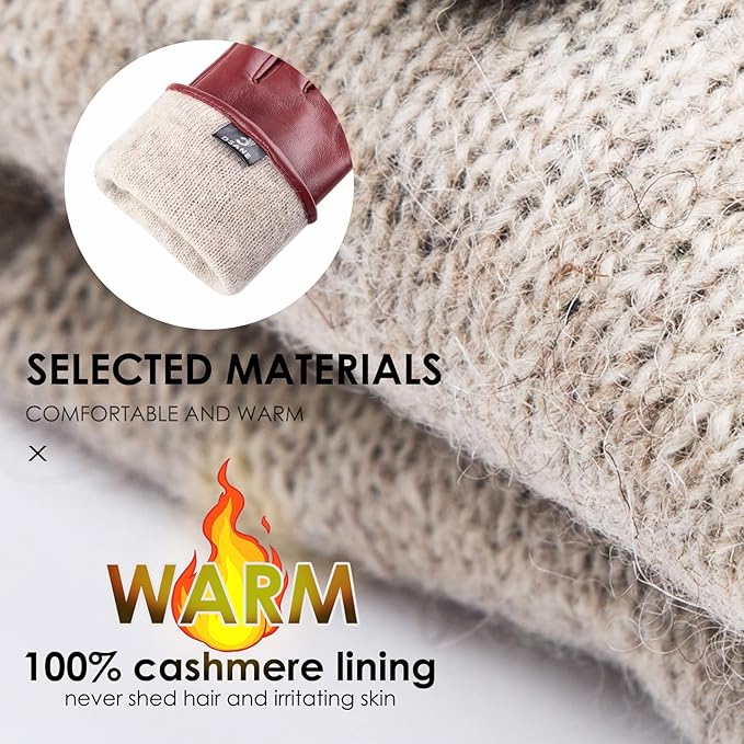 Dsane Womens Winter Leather Touchscreen Texting Warm Driving Lambskin Pure Genuine leather Gloves